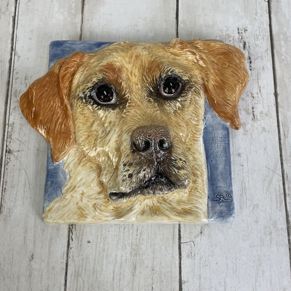 Yellow Labrador Dog Ceramic Tile Handmade 3d Pet Portrait Sondra Alexander Art